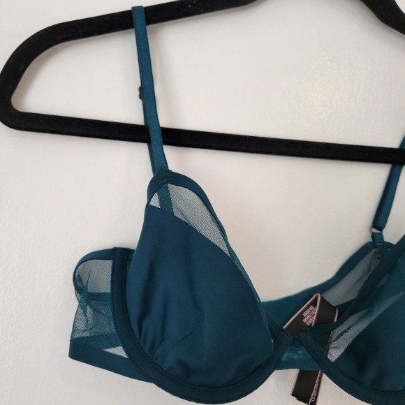 3 / $30 Victoria Secret Unlined Demi Bra 32C Dark Green Underwire Sheer - Picture 3 of 9